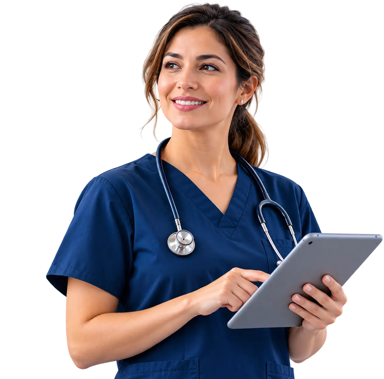 Nurse using LTC Apps on a tablet